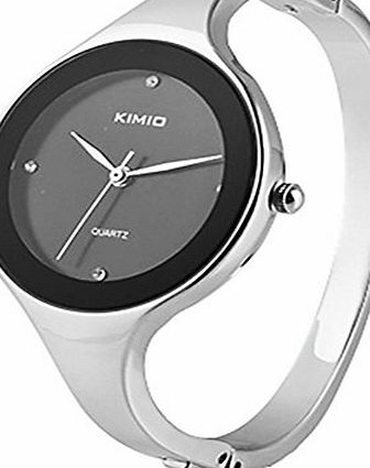 Broadfashion KIMIO Bling Fashion Crystal Elegant Women Lady Stainless Steel Bracelet Quartz Watches (Black)