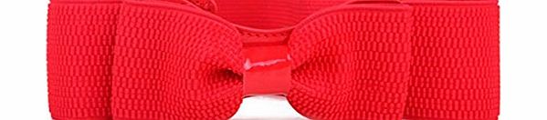 Broadfashion Women Ladies Fashion Wide Elastic Stretch Bowknot Waistband Bow Waist Belt (Red)