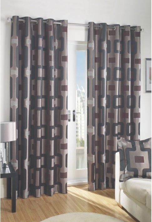 Chocolate Lined Eyelet Curtains