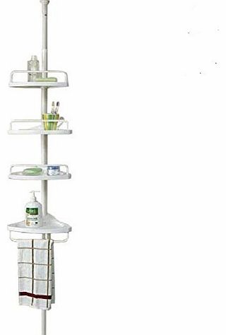 BSL Shower Caddy Hanging Telescopic Corner White Shelf Kitchen Bathroom Storage Unit Towel 4 TIER