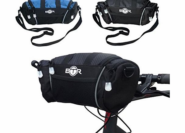 BTR Handlebar Storage Bike Bag Pannier With Removable Shoulder Strap and Water Resistant - Black 