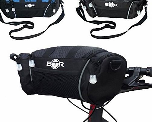 BTR Large BLACK Handlebar Storage Bike Bag Pannier With Removable Shoulder Strap and Water Resistant