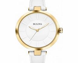 Bulova Ladies Dress White Leather Strap Watch