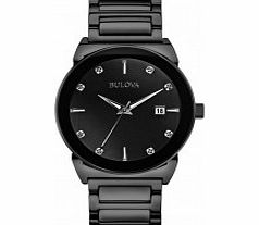 Bulova Mens Diamond Black Steel Bracelet Watch