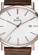 Bulova Mens Dress White Brown Watch