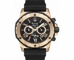 Bulova Mens Marine Star Black Gold Chronograph