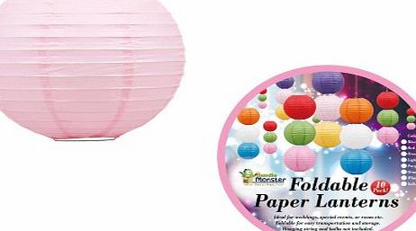 Bundle Monster 10pc Set 12`` Chinese/Japanese Hanging Party Decor Color Paper Foldable Lantern, LIGHT PINK