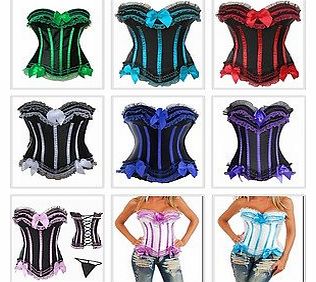 Burlesque - Moulin Rouge Boned Corset Basque Fancy Dress Hen Costume Lingerie - Pink Stripe - 16