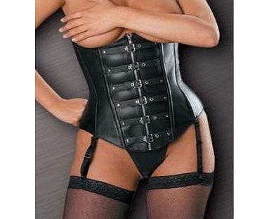 Burlesque Box Sexy Black Boned Leather Underbust Buckle Corset /Basque Biker Goth Fetish New-Size 12