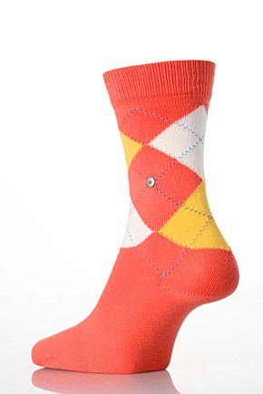 Burlington Ladies 1 Pair Burlington Original Cotton Mix Argyle Sock In 23 Colours Lemon / Apple Green / White