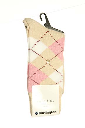 Burlington Ladies 1 Pair Burlington Original Cotton Mix Argyle Sock Pink / Orange / Dk Pink