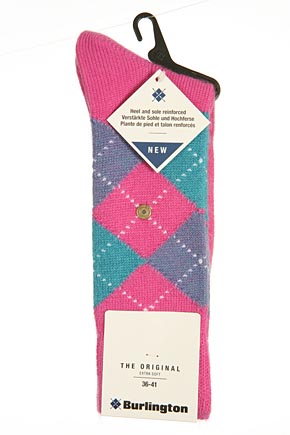 Burlington Ladies 1 Pair Burlington Original Extra Soft Argyle Sock Grey / Dk Grey / Charcoal