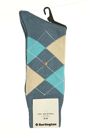 Burlington Mens 1 Pair Burlington Original Cotton Mix Argyle Sock Denim Blue / Turq / Beige