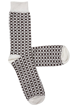 1Pack Brown and Ecru Geo Socks