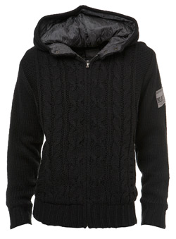 Black Cable Knit Hoodie Jacket