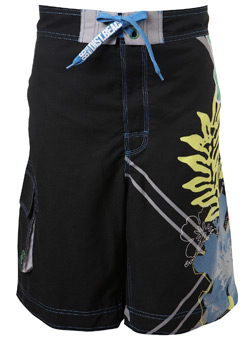 Black Side Leg Print Swim Short