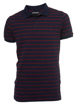 Blue Striped Pique Polo