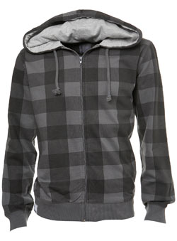 Grey Allover Check Zip Thru Hoodie