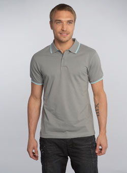 Grey Tipped Pique Polo Shirt