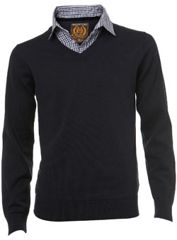 Navy 2 in 1 V-Neck Jumper