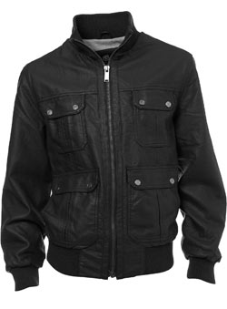 Navy Blue Leather Look Bomber Jacket
