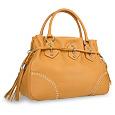 Camel Tassel Drawstring Pebble Leather Satchel Handbag