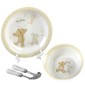 Button Corner Baby Ceramic Bowl Plate Fork Spoon