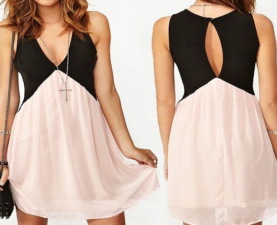 Sexy Womens Chiffon Deep V Neck Club Cocktail Party Evening Mini Summer Dress (M)