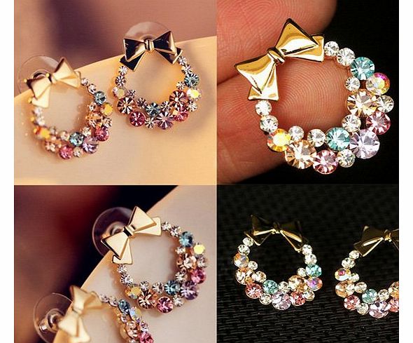 buytra Fashion Hot Cute Sweet Lovely Bowtie Garland Rhinestone Earring Ear Stud