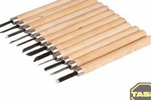 BWUK 12 PIECE WOOD CARVING CHISEL SET WOODEN PALM SIZE HANDLE STEEL CARVE 135MM -S22