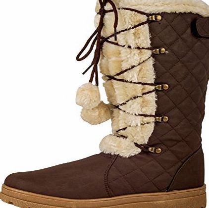 ByPublicDemand S2Z Womens Fur Lined Ski Snugg Sheepskin Warm Winter Snow Boots Brown Coffee Size 7 UK