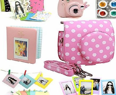 CAIUL Fujifilm Instax Mini 8 Instant Camera Accessory Bundles Set (Included: Pink Vintage Instax Mini 8 Case Bag With Film Count Show/ Diamond Style Mini Book Album / Pink Rabbit Design Mini 8 Close-Up Lens