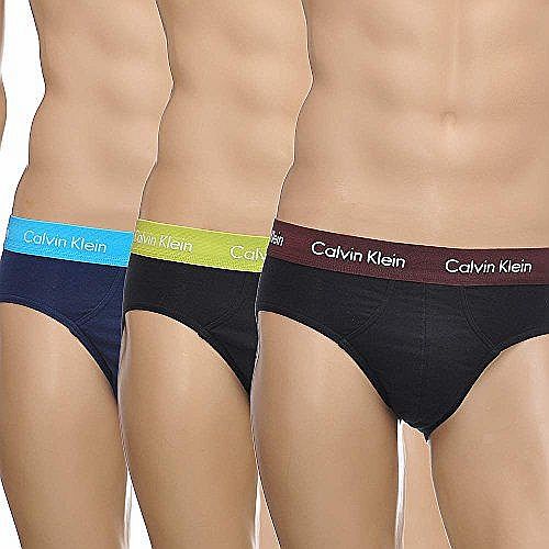 Calvin Klein Cotton Stretch 3 Pack Hip Brief, Copper/Blue Clarity/Citric Small Multi