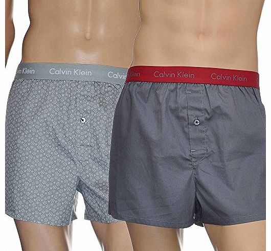 Calvin Klein Woven Slim Fit Boxer 2-Pack, Square Snowflake/Medium Grey Small Multi