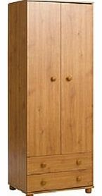 Cambridge Wardrobe Pine 2 Door 2 Drawer Metal Hanging Rail Bedroom Furniture Robe