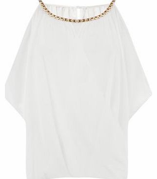 Cameo Rose Cream Metal Trim Neck Wrap Blouse