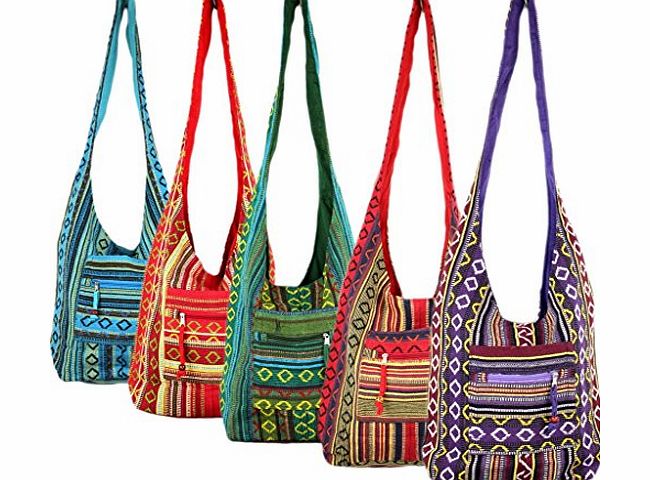 Caravan Blue Diamond Pattern Hippie Festival Cotton Canvas Shoulder Bag