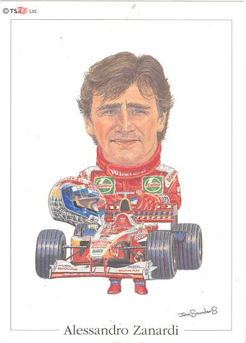 Caricature Postcards Alessandro Zanardi 1999 Williams Caricature Postcard (15cm x 10cm)