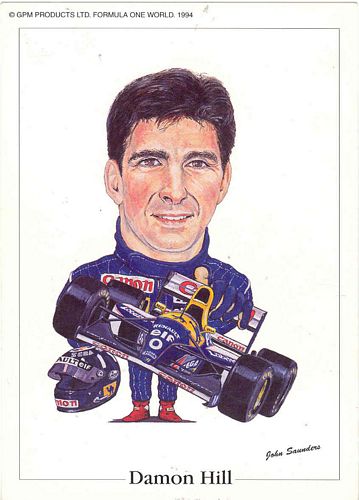 Caricature Postcards Damon Hill 1993 Williams Caricature Postcard (15cm x 10cm)