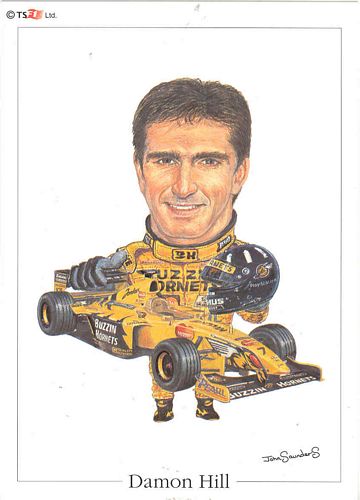 Caricature Postcards Damon Hill 1999 Jordan Caricature Postcard (15cm x 10cm)