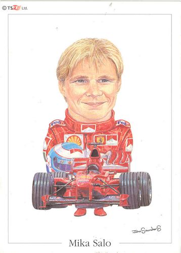 Caricature Postcards Mika Salo 1999 Ferrari Caricature Postcard (15cm x 10cm)