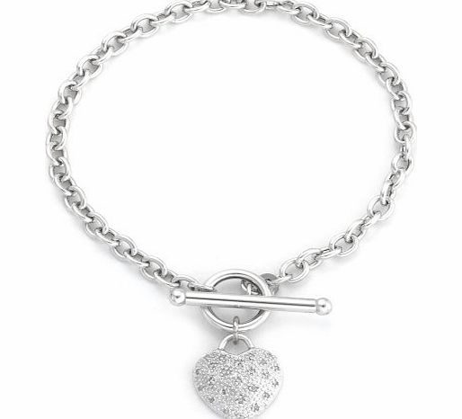 Carissima Gold Carissima 9ct White Gold 0.10ct Diamond Pave Heart T-Bar Bracelet 18cm/7``