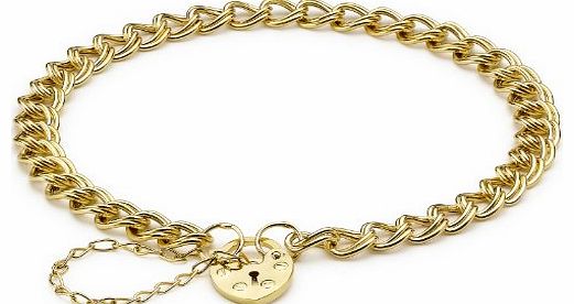 Carissima Gold Carissima 9ct Yellow Gold Double Semi Hollow Panza Heart Padlock Bracelet 18cm/7``