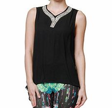 Black and rhinestone sleeveless blouse