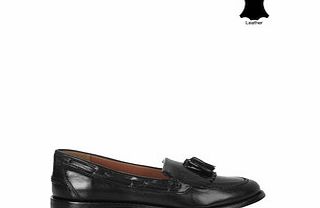 Black leather tassel loafers
