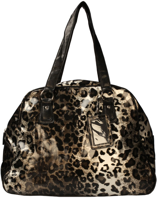 patent leopard print bowling bag