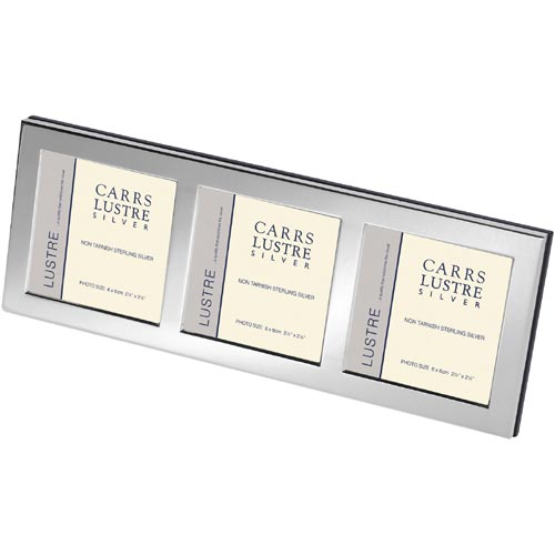 Carrs Of Sheffield Flat Narrow Plain Rectangle Frame- Three Photo- Mahogany Finish Back In Sterling Silver By Carrs Of