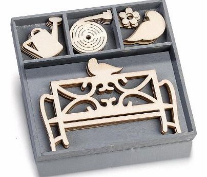 cArt-us  10.5 x 10.5 cm Wooden Box with Garden Bench Bird Ornaments, Natural