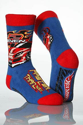 Cartoon Heroes Boys 1 Pair HotWheels Faster Than You Grip n Go Slipper Socks 12.5 - 3.5 Boys