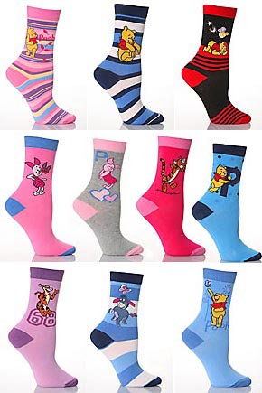 Cartoon Heroes Girls 4 Pair TM Winnie The Pooh and Friends Socks Assorted